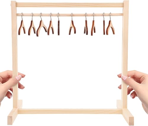 Miniatura 7 de Zerodeko Perchero de ropa para muñecas con 10 piezas de madera para muñecas, armario de muñecas, mini perchas de ropa para muñecas, accesorios de