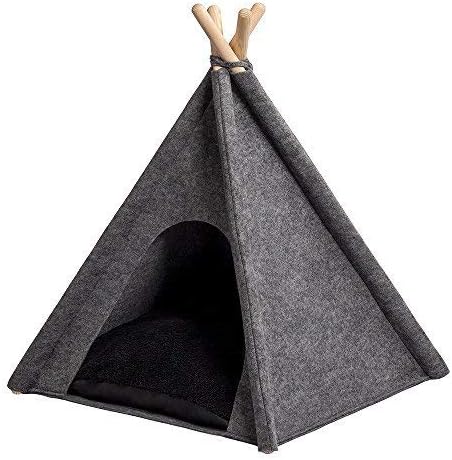 MYANIMALY TIPI 100 x 100 x 100 (height) cm (+/- 3cm) tent for pets, tent for cats and dogs, pet bed, house, double sided cushion/mattress, contemporary appearance, quick assembly, pine wood frame
