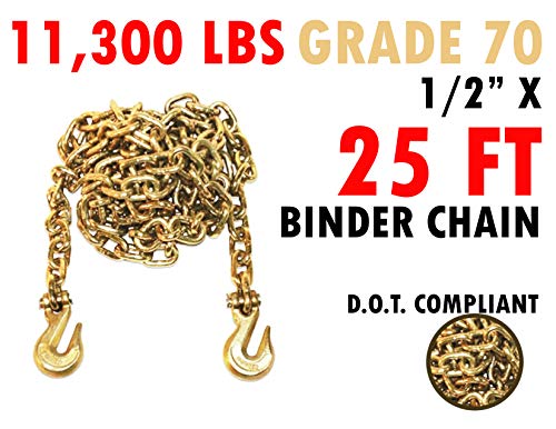 1/2'' x 25' Binder Transport Chain Cargo Flatbed Grade 70 w/Clevis Grab Hooks