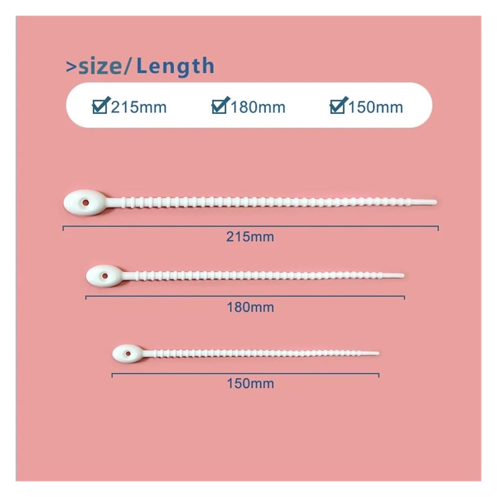 Fascette in silicone multicolori, Fascette in silicone Twist Snake, fascette in multicolore 150-215 mm(White,215mm)