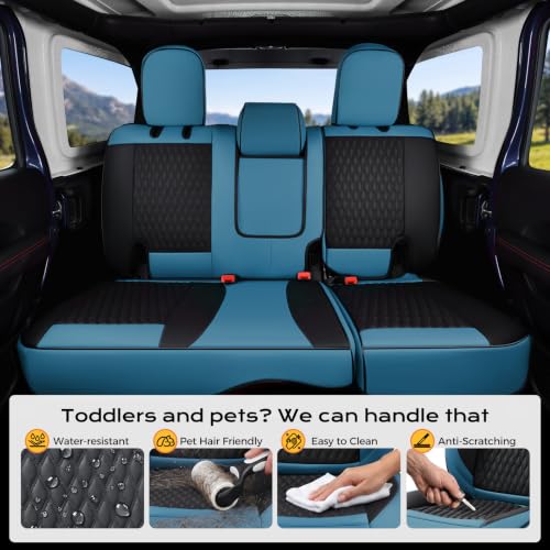 Image of Coverado Seat Covers for Jeep Wrangler, Faux Leather Car Seat Covers Custom Fit for Jeep Wrangler JL 4 Door Sahara Sport Rubicon X Unlimited Willys Trims 2018-2026, Blue