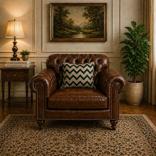 Image of Luxury Sofa Set Luxury Chesterfield Sofa in for Home Living Room & Office (Highback 1 Seater Brown)