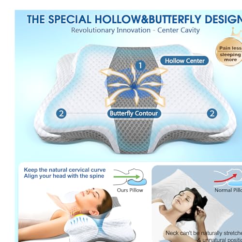 Cervical Neck Pillow for Pain Relief Sleeping, Contour Memory Foam Pillows, Ergonomic Side Sleeper Pillows for Adults, Orthopedic Neck Support Pillow for Back Stomach Sleepers-King Size