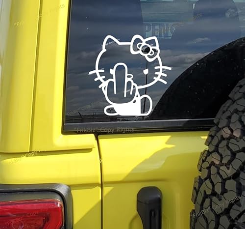 Big Kitty Car Decal Sticker with Middle Finger for Cars Window Trucks Bumper Vans SUVs Walls Toolbox Gift Laptops inches Wide |White| 6.0 Inches Approx