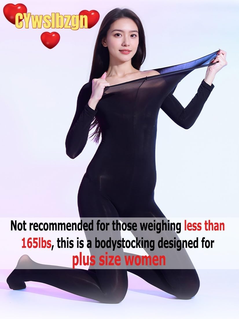 Bodystocking for Women Sexy Shiny Lingerie Sheer Jumpsuit Super Stretchy Bodysuit Plus Size Catsuit