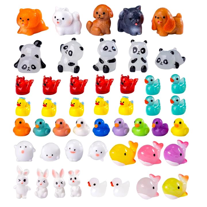 pkaoakyo 50 Pcs Mini Resin Animals Figures - Land & Sea Creatures Set for Fairy Garden Decor, Miniature Landscape Ornaments Collection