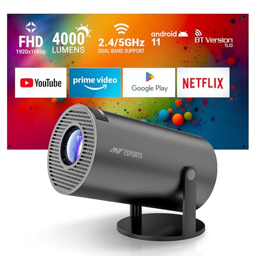 Ant Esports View 515 Smart LED Mini Projector for Room & Home | 4000 Lumens | 1080p Native 4K Support | Android | OTT Apps (JioHotStar,Netflix,Prime Video) | Dual Band WiFi + BT 5 | Angle Adjustment view 2