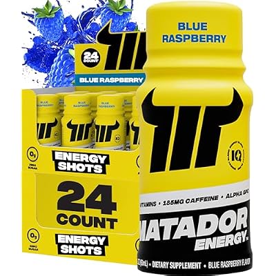 MATADOR Energy Shots Extra Strength Mini Energy Drinks w/B Complex Vitamins (Vitamin B12-B9-B6-B3), Alpha GPC Nootropic Focus, Coffee Bean Extract Caffeine Shots, 24 Shot Count Blue Raspberry