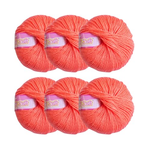 Image of Vardhman Baby Soft Yarn Pack of 6 - 4-Ply Acrylic Wool 150g Total | Soft Yarn for Knitting & Crocheting Baby Blankets, Sweaters, Toys & Accessories | 86m per 25g Ball (1, Salmon Pink)