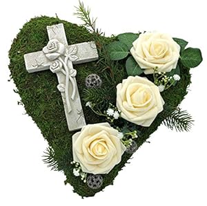 Radami Moosherz mit Rosen und Kreuz Gesteck