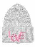 Zwillingsherz Slouch-Beanie-Mütze aus Wolle - Hochwertige Strickmütze mit Love Stickerei für Damen Mädchen Jungen - Hat - One Size - warm und weich für Frühling Herbst und Winter-HGR