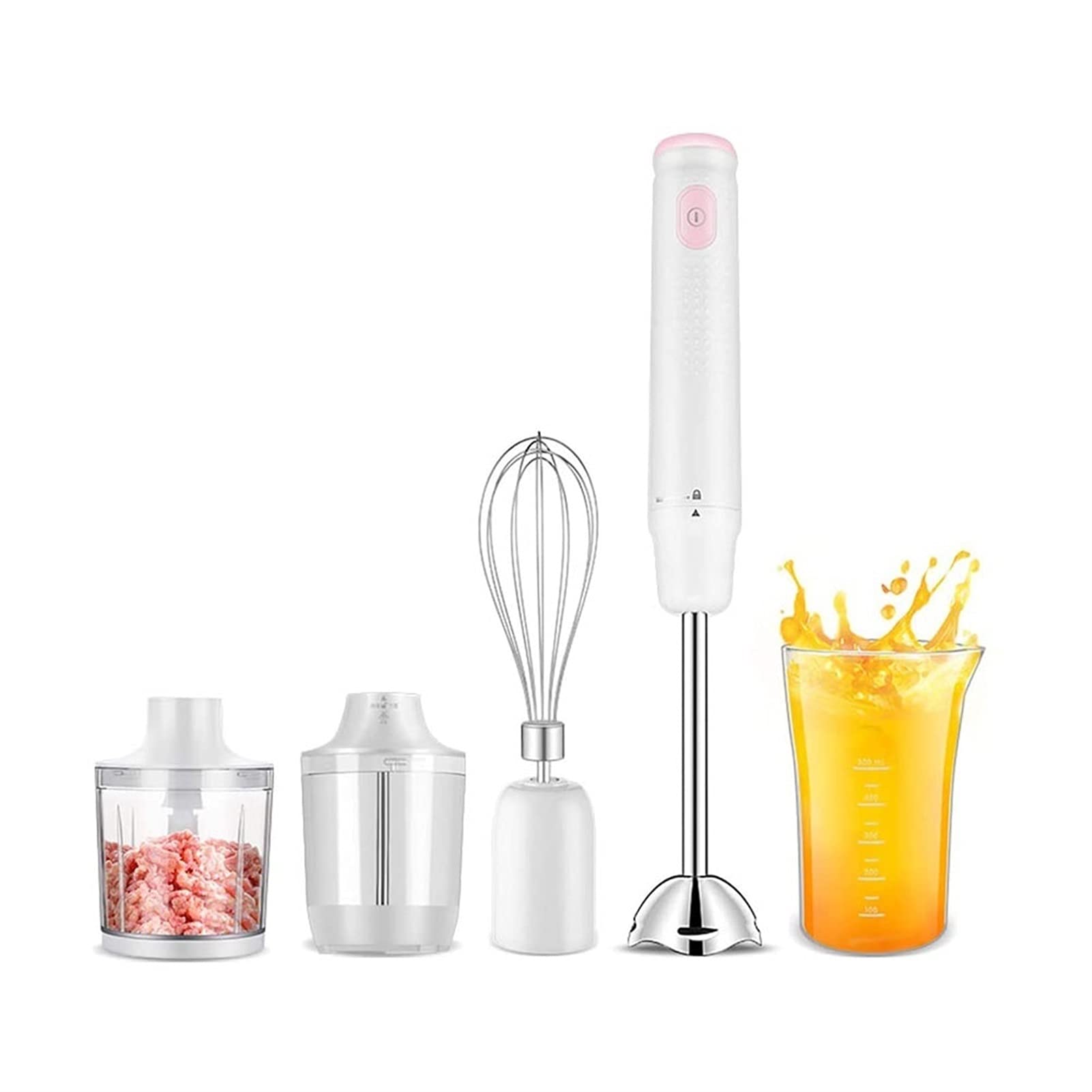 Blender de inmersión, moza de lavadora eléctrica de inmersión Conjunto con cuchillas de acero inoxidable, 4 en 1 Blender Stick con 500 ml Amoladora de alimentos Chopper Batir puré de alimento