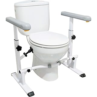 KMINA - Toilet Safety Rails for Elderly (330 lbs), Toilet Rails for Elderly Free Standing Adjustable Height Width, Heavy Duty Toilet Safety Frame with Arms, Handicap Toilet Seat, Easy Installation