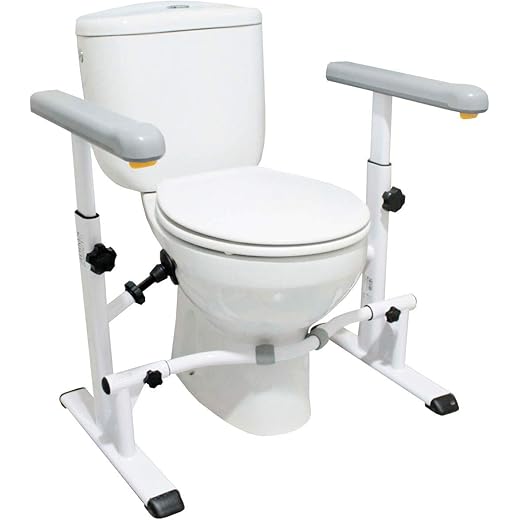 KMINA - Toilet Safety Rails for Elderly (330 lbs), Toilet Rails for Elderly Free Standing Adjustable Height Width, Heavy Duty Toilet Safety Frame with Arms, Handicap Toilet Seat, Easy Installation