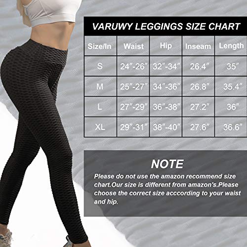 Varuwy Women's High Waist Yoga Pants Tik Tok Butt Lifting Anti Cellulite Workout Leggings Tummy Control Leggings Tight Black #TOP5