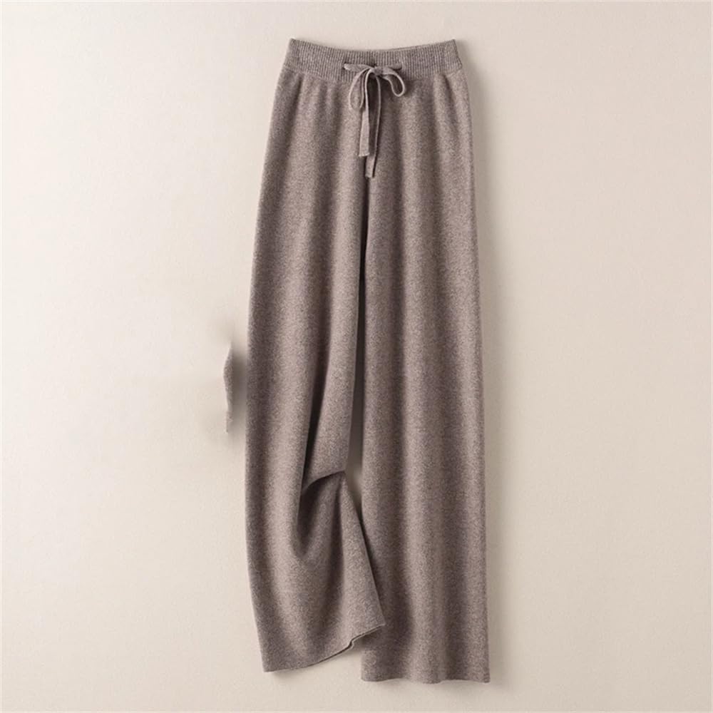 Hndudnff Pantaloni da donna larghi a vita alta in lana a gamba larga pantaloni invernali casual lavorati a maglia
