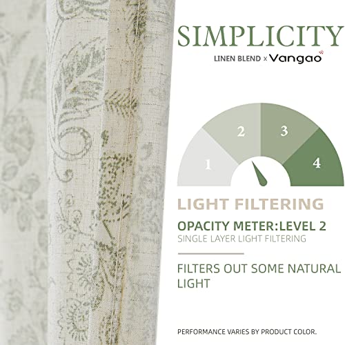 Vangao Farmhouse Linen Curtains 84 Inches Long For Living Room Bedroom Green Vintage Floral Printed On Beige Light Filtering Window Drapes Grommet Top 2 Panels #TOP3