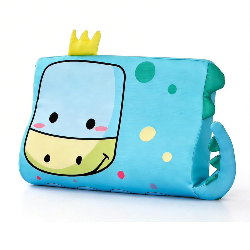 Almohada para Niños, Almohada Bebe, 45 x 27 cm Cojín Calmly, Almohada Infantil con Memoria Transpirable, ergonómica, con Funda de Almohada, Almohada niños 2 años Dinosauro Della Corona