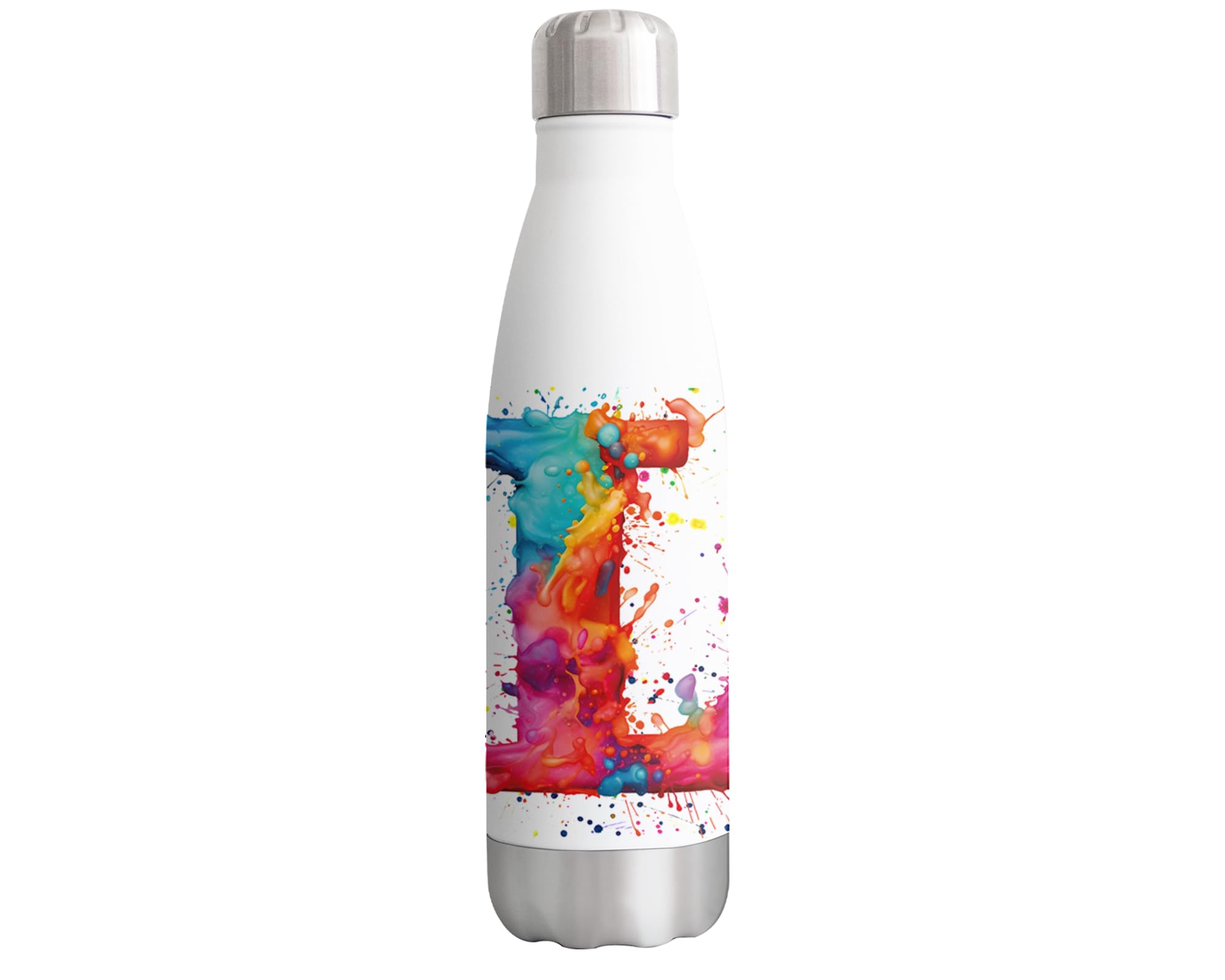 Vixar Letter L Alphabet Monogram L Watercolour Bottle Double Wall Insulated Stainless Steel Sport Drinks 500Ml For School Work Office Oudoor Sports