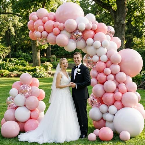 Image of Pink and White Balloons Arch Kit,130pcs Light Pink Balloons Different Sizes White Latex Balloons for Wedding,Baby Shower,Gender Reveal,Birthday,Valentine's Day Decorations