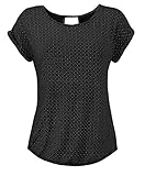 T Shirt Damen│Baumwolle + Polyesterfasern│Rundhals│Klein Blumig Druck│V-förmiger Ausschnitt Cut-Out hinten│Tropfenförmiger Ausschnitt im Nacken│Gummizug am Saum