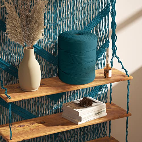 Image of ZUEXT Macrame Cord, Peacock Blue, 4mm x 547yds Cotton String Macrame Yarn | Natural Handmade, 4 Strands Twisted Cotton Rope, for Craft Wall Hanging Weaving Tapestry Dream Catchers Hanger DIY Gift, 500m