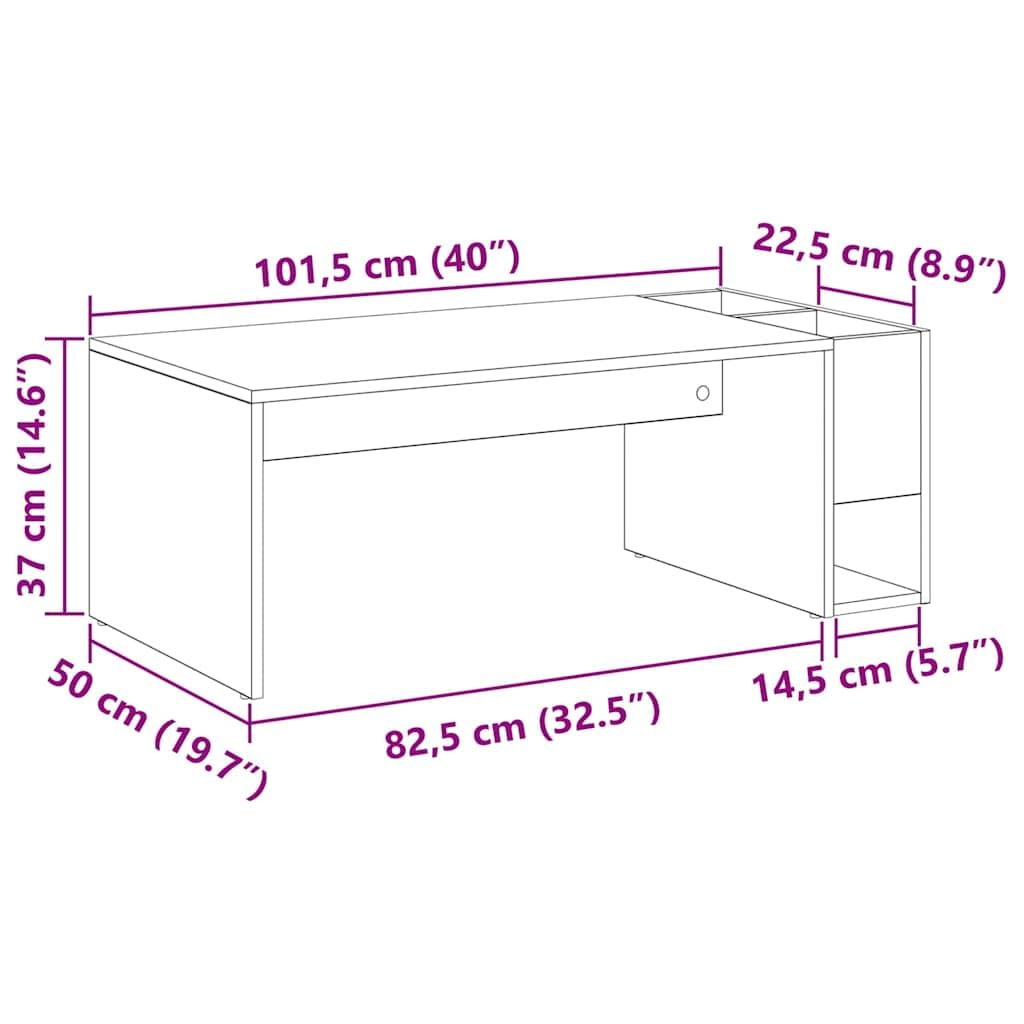 Mesa de centro de madera vieja, 101,5 x 50 x 37 cm, rectangular, con espacio de almacenamiento, salón, mesa auxiliar, estante para sofá, salón, oficina, diseño moderno