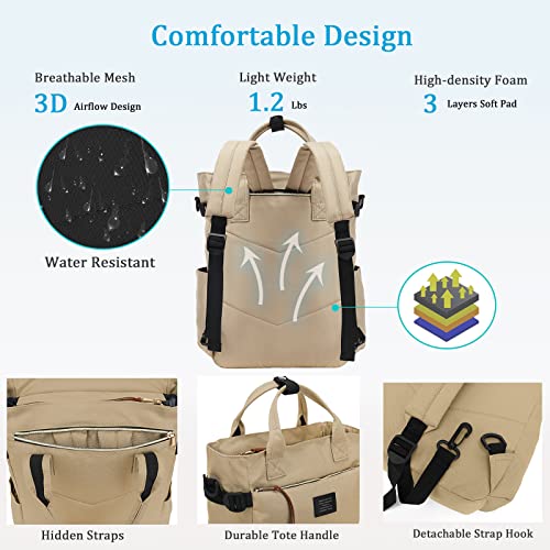 Basicpower Backpack Purse For Women Large Diaper Bag Travel Laptop Casual Bookbag Work Shopping Docter Nurse Teacher Bag Light Weight 15.6-In Computer Multifunctional With Tote Handles Khaki #TOP2