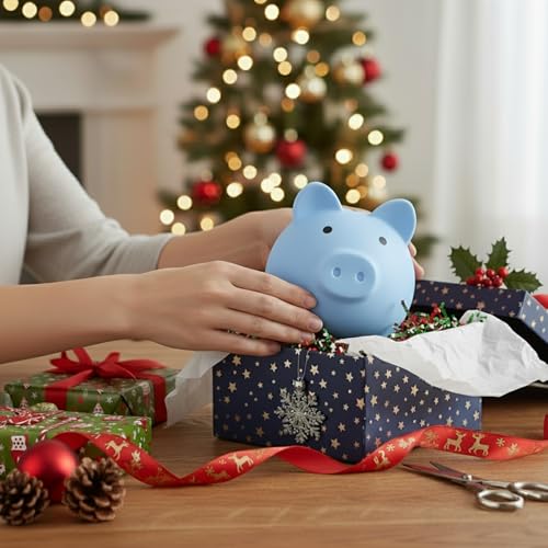 Image of Cute Piggy Bank for Sbrvaniy Pig Money Bank Coin Bank for Boys and Girls My First Unbreakable Money Bank Large Size Decoration Savings (Blue)