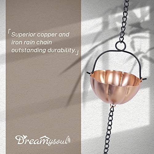 image for dreamysoul 9.4 FT Copper Rain Chain, Flower Rain Chains Gutters, Decor