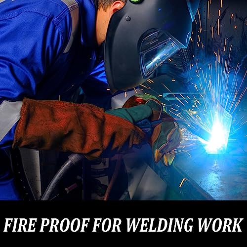 Olson Deepak Welding Gloves Heat Resistant Baking Grill Gloves Welder Fireplace Stove Glove (Brown&Green-14Inch) #TOP3