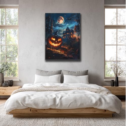 Impression Toile Halloween Citrouille Décoration Murale Gothique