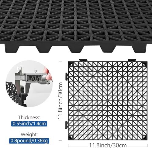 Image of ToLanbbt Modular Interlocking Cushion 12P 11.8 inch x11.8 inch Interlocking Rubber Floor Drain Holes Non-Slip Splicing Drainage Mats for Deck, Shower, Kitchen, Drain Pool, Indoor Outdoor (Grey Black)