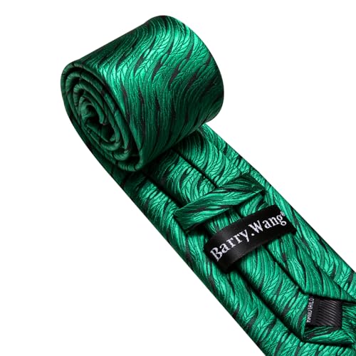 Image of Barry.Wang Man Stripe Ties Set Silk Woven Pocket Square Necktie Cufflinks Formal Party Business