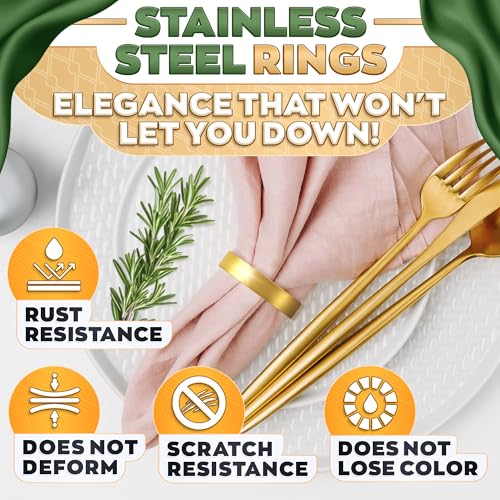 Image of Set of 10 Gold Napkin Rings for Table Decor - Modern Semicircle Napkin Rings, Reusable Metal Holders for Dining Table, Weddings, Parties, Events - Elegant Festive Table Setting Accessories for Home