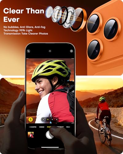 Image of TOCOL Camera Lens Protector for iPhone 17 Pro Max /iPhone 17 Pro Tempered Glass HD Individual Scratch Resistant Camera Cover Accessories Case Friendly 2 Pack(Orange)