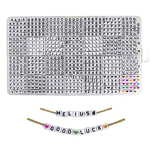 MELIUS Acrylic Square Letter Beads 1120Pcs 6x6mm in Alphabetical Order A-Z with Numbers Colorful Hearts Cube Beads for Jewelry Making DIY Necklaces Key Chains Bracelets