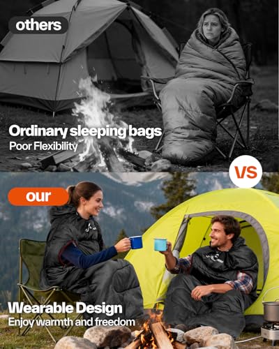 Sportneer Wearable Sleeping Bag for Adults & Kids – Walkable with Arm Zippers, Warm Weather & Cold Waterproof, Compact for Camping, Stadiums, Travel, Backpacking & Car Use - Image 4