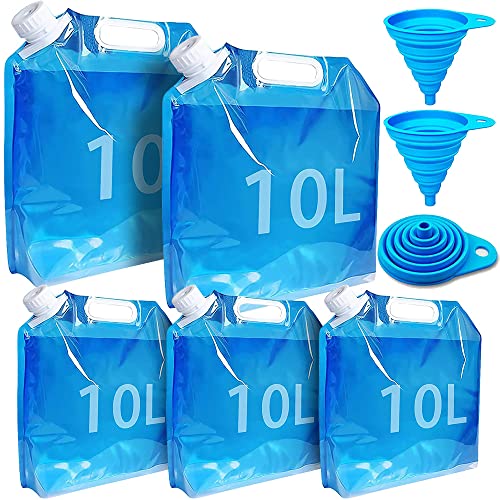 HBSTK 5 Stück 10L Wasserkanister Wasserbeutel Faltkanister Wasserbehälter Tragbar Faltbarer lebensmittelecht wiederverwendbar für Camping Wandern Klettern Cover