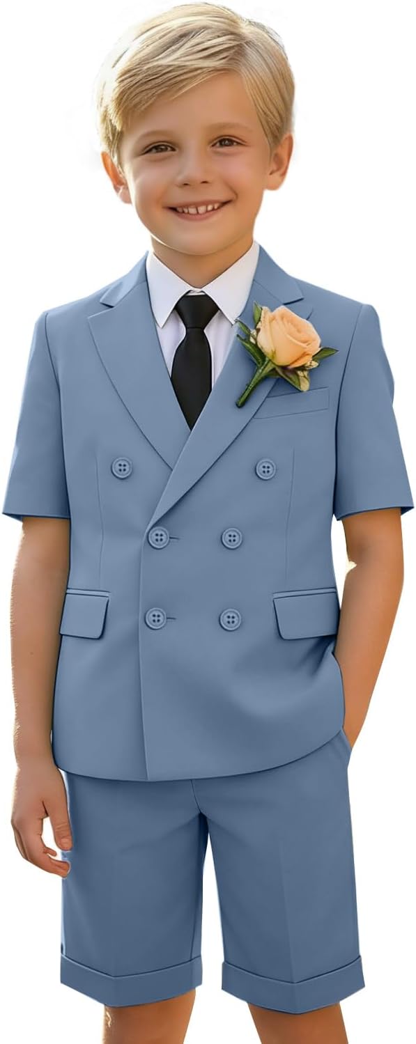 Short Boys Suit, Toddler Dress Clothes, Formal Wedding Ring Bearer Outfit, Gentleman Short Outfits for Beach Wedding