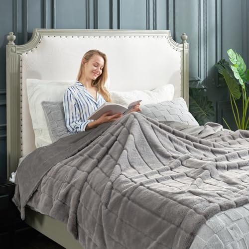 Faux Fur Throw Blanket, Grey 60"x80" - image 3