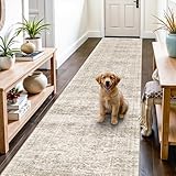TOPRUUG 3x12 Washable Runner Rug: 12ft Runners for Hallways Soft Non Slip Kitchen Rugs for Bedroom Bathroom Entryway - Stain Resistant Vintage Distressed Carpet (Beige/Ivory, 3X12)