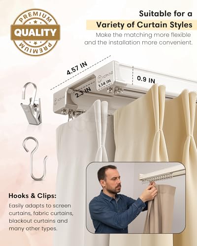 Ceiling-Curtain-Track-Set-Dual-Track-Ceiling-Wall-Mount-6ft-8ft-Heavy-Duty-Double-Track-Rails-with-Silent-Slides-Room-Divider-Double-Track-System-Includes-HooksClipsBrackets-White