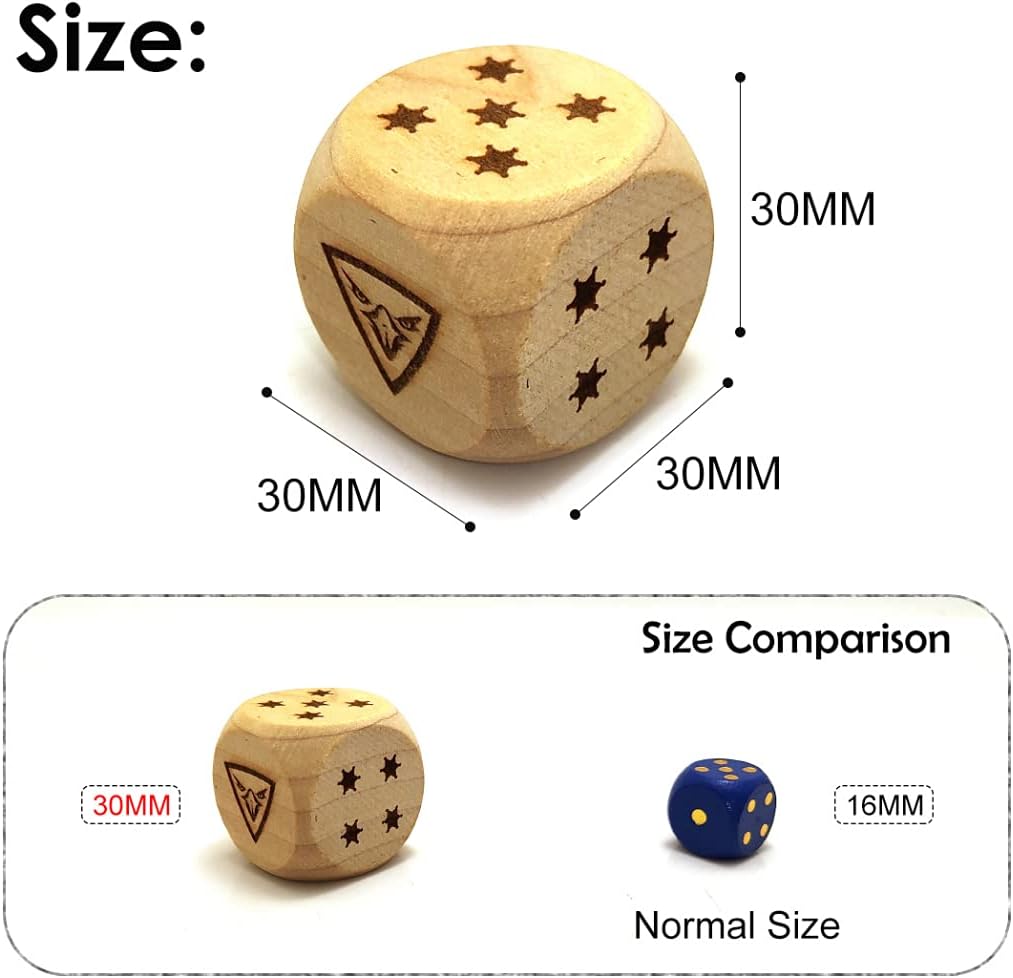 Big Wooden Dice Set for Table Game Party Playing Dices Math Teaching Tool,30MM Large/Cartoon Eagle Pattern 3Pcs/Set