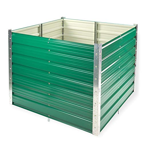 DEMA Metall Hochbeet Rosendaal 1x1x0,8 m - Gartenbeet, Gemüsebeet, Pflanzbeet - Grün, Holzoptik, Langlebig, Verzinkt - Für Garten, Balkon, Terrasse