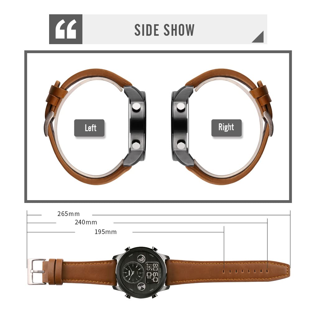 TONSHEN Uomo Fashion Stile Casual Acciaio Inossidabile Digitale Orologi da Polso e Pelle Cinturino Multifunzione LED Elettronico Outdoor Militare Sportivo Orologio Tre Tempo