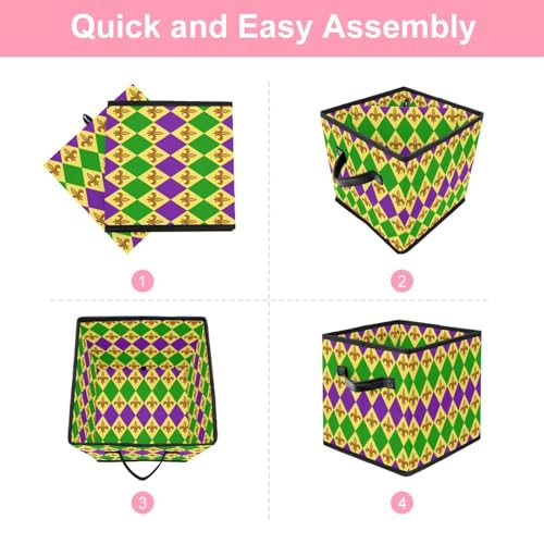 Boîte de rangement en tissu durable motif Mardi Gras design cube