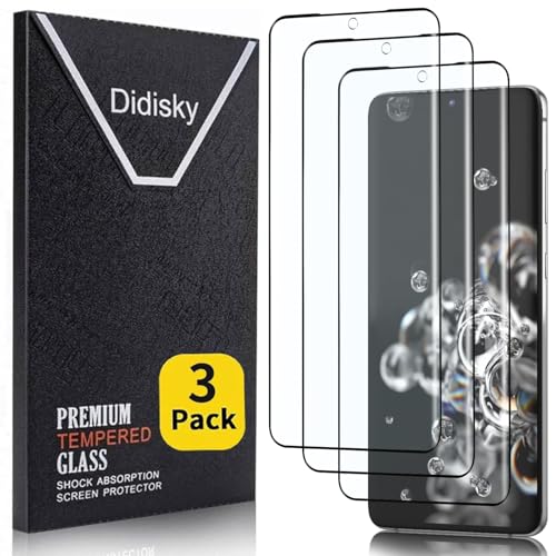 Didisky 3 Pack Screen Protector for Samsung Galaxy S20 Ultra 6.9 Inch Not for S20 Tempered Glass Film Anti Scratch 3D Curved Full Coverage 9H Easy to Install Bubble Free