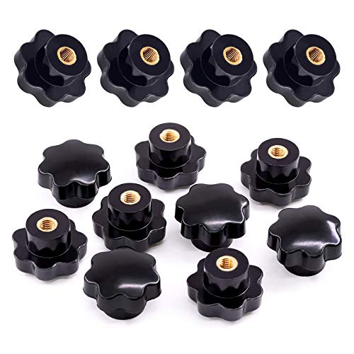 Swpeet - Set di 15 manopole M8 a 7 stelle con filettatura femmina per dadi di bloccaggio e manopole a forma di stella, in plastica nera con impugnatura a vite per attrezzature meccaniche (M8)