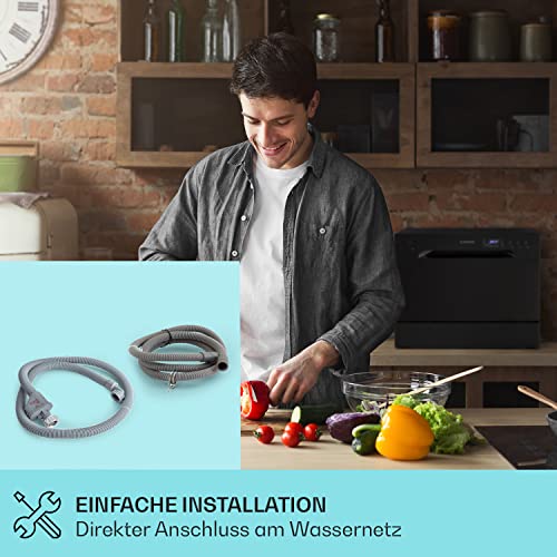 Klarstein Mini-Geschirrspüler für 6 Gedecke, Leiser mit 6 Spülprogrammen, Kleiner Tisch-Geschirrspüler für Zuhause Büro Camping, mit Wasseranschluss, Edelstahl, Anthracite – Bild 5